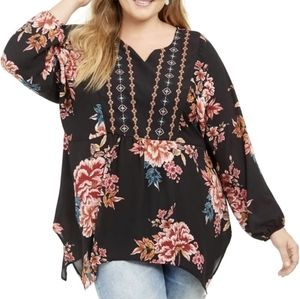 Style & Co. Womens Plus Floral Print Split Neck Blouse